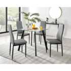 Furniture Box Seattle Glass and Black Leg Square Dining Table & 4 Grey Milan Black Leg Chairs