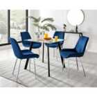 Furniture Box Seattle Glass and Black Leg Square Dining Table & 4 Navy Pesaro Silver Chairs