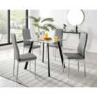 Furniture Box Seattle Glass and Black Leg Square Dining Table & 4 Grey Milan Chrome Leg Chairs
