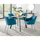 Furniture Box Seattle Glass and Black Leg Square Dining Table & 4 Blue Calla Silver Leg Chairs