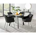 Furniture Box Seattle Glass and Black Leg Square Dining Table & 4 Black Calla Silver Leg Chairs