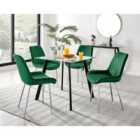 Furniture Box Seattle Glass and Black Leg Square Dining Table & 4 Green Pesaro Silver Chairs