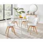 Furniture Box Seattle Glass and White Leg Square Dining Table & 4 White Stockholm Wooden Leg Chairs