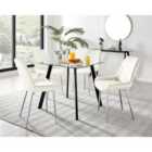 Furniture Box Seattle Glass and Black Leg Square Dining Table & 4 Cream Pesaro Silver Chairs