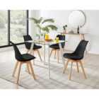 Furniture Box Seattle Glass and White Leg Square Dining Table & 4 Black Stockholm Wooden Leg Chairs