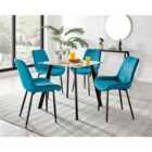 Furniture Box Seattle Glass and Black Leg Square Dining Table & 4 Blue Pesaro Black Leg Chairs