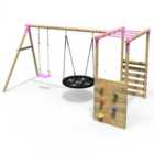 Rebo Wooden Children's Garden Swing Set with Monkey Bars - Double Swing - Meteorite Pink