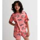 Girls Coral Soft Touch Short Pyjama Set with Zebra Print