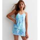 Girls Blue Satin Short Pyjama Set with Butterfly Print
