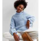 Girls Pale Blue Cable Knit Roll Neck Jumper