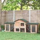 PawHut Deluxe Rabbit Hutch Outdoor, Wooden Guinea Pig Hutch, Two-Storey Bunny House with Ladder Rabbit Run Box Slide-out Tray