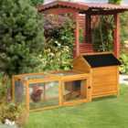 PawHut Two-Tier Wooden Chicken Coop w/ Removable Tray, Nesting Box, Outside Run, Ramp