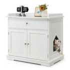 Costway Cat Litter Box Enclosure Hidden Cat Washroom Furniture W/ Drawer Doors