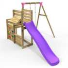 Rebo Wooden Swing Set with Deluxe Add on Activity Deck & 8FT Slide - Solar Pink