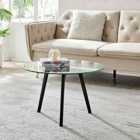 Furniture Box Malmo Coffee Table Round Glass and Black Legs