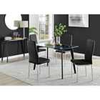 Furniture Box Malmo Glass and Black Leg Dining Table & 4 Black Milan Chrome Leg Chairs