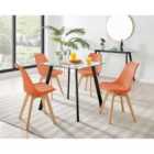 Furniture Box Seattle Glass and Black Leg Square Dining Table & 4 Orange Stockholm Wooden Leg Chairs