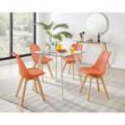 Furniture Box Seattle Glass and White Leg Square Dining Table & 4 Orange Stockholm Wooden Leg Chairs