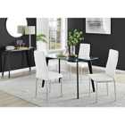 Furniture Box Malmo Glass and Black Leg Dining Table & 4 White Milan Chrome Leg Chairs