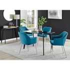 Furniture Box Malmo Glass and Black Leg Dining Table & 4 Blue Calla Silver Leg Chairs