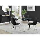 Furniture Box Malmo Glass and Black Leg Dining Table & 4 Black Corona Silver Chairs