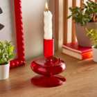 Red Glass Candlestick Holder