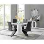 Furniture Box Palma White High Gloss Round Dining Table and 4 Black Willow Chairs
