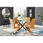 Furniture Box Novara Black Leg Round Glass Dining Table and 4 Mustard Willow Chairs