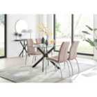 Furniture Box Leonardo Black Leg Glass Dining Table and 4 Cappuccino Isco Chairs