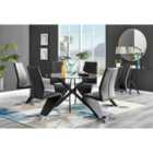 Furniture Box Novara Black Leg 120cm Round Glass Dining Table and 6 Black Willow Chairs