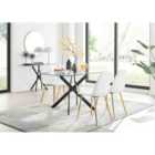 Furniture Box Leonardo Black Leg Glass Dining Table and 4 White Corona Gold Leg Chairs