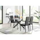 Furniture Box Leonardo Black Leg Glass Dining Table and 4 Black Milan Black Leg Chairs