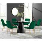 Furniture Box Palma Black Semi Gloss Round Dining Table and 6 Green Pesaro Gold Leg Chairs