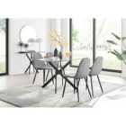 Furniture Box Leonardo Black Leg Glass Dining Table and 4 Grey Corona Black Leg Chairs
