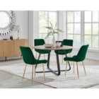 Furniture Box Santorini Brown Round Dining Table and 4 Green Pesaro Gold Leg Chairs