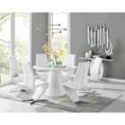 Furniture Box Palma White High Gloss Round Dining Table and 6 White Willow Chairs