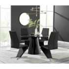 Furniture Box Palma Black Semi Gloss Round Dining Table and 4 Black Willow Chairs
