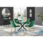 Furniture Box Novara Black Leg Round Glass Dining Table and 4 Green Pesaro Gold Leg Chairs