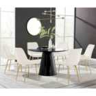 Furniture Box Palma Black Semi Gloss Round Dining Table and 6 Cream Pesaro Gold Leg Chairs