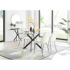 Furniture Box Leonardo Black Leg Glass Dining Table and 4 Cream Pesaro Silver Leg Chairs