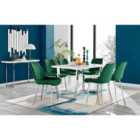 Furniture Box Kylo White High Gloss Dining Table and 6 Green Pesaro Silver Chairs