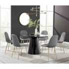 Furniture Box Palma Black Semi Gloss Round Dining Table and 6 Black Corona Gold Leg Chairs