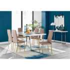 Furniture Box Kylo White High Gloss Dining Table and 6 Cappuccino Milan Gold Leg Chairs