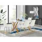 Furniture Box Taranto White High Gloss Dining Table and 6 Cream Pesaro Silver Leg Chairs