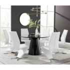 Furniture Box Palma Black Semi Gloss Round Dining Table and 6 White Willow Chairs