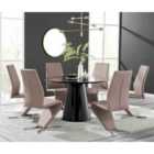 Furniture Box Palma Black Semi Gloss Round Dining Table and 6 Cappuccino Willow Chairs