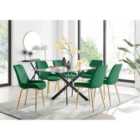 Furniture Box Leonardo Black Leg Glass Dining Table and 6 Green Pesaro Gold Leg Chairs