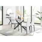Furniture Box Leonardo Black Leg Glass Dining Table and 4 White Milan Black Leg Chairs