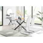 Furniture Box Leonardo Black Leg Glass Dining Table and 4 White Murano Chairs