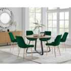 Furniture Box Santorini Brown Round Dining Table and 6 Green Pesaro Gold Leg Chairs